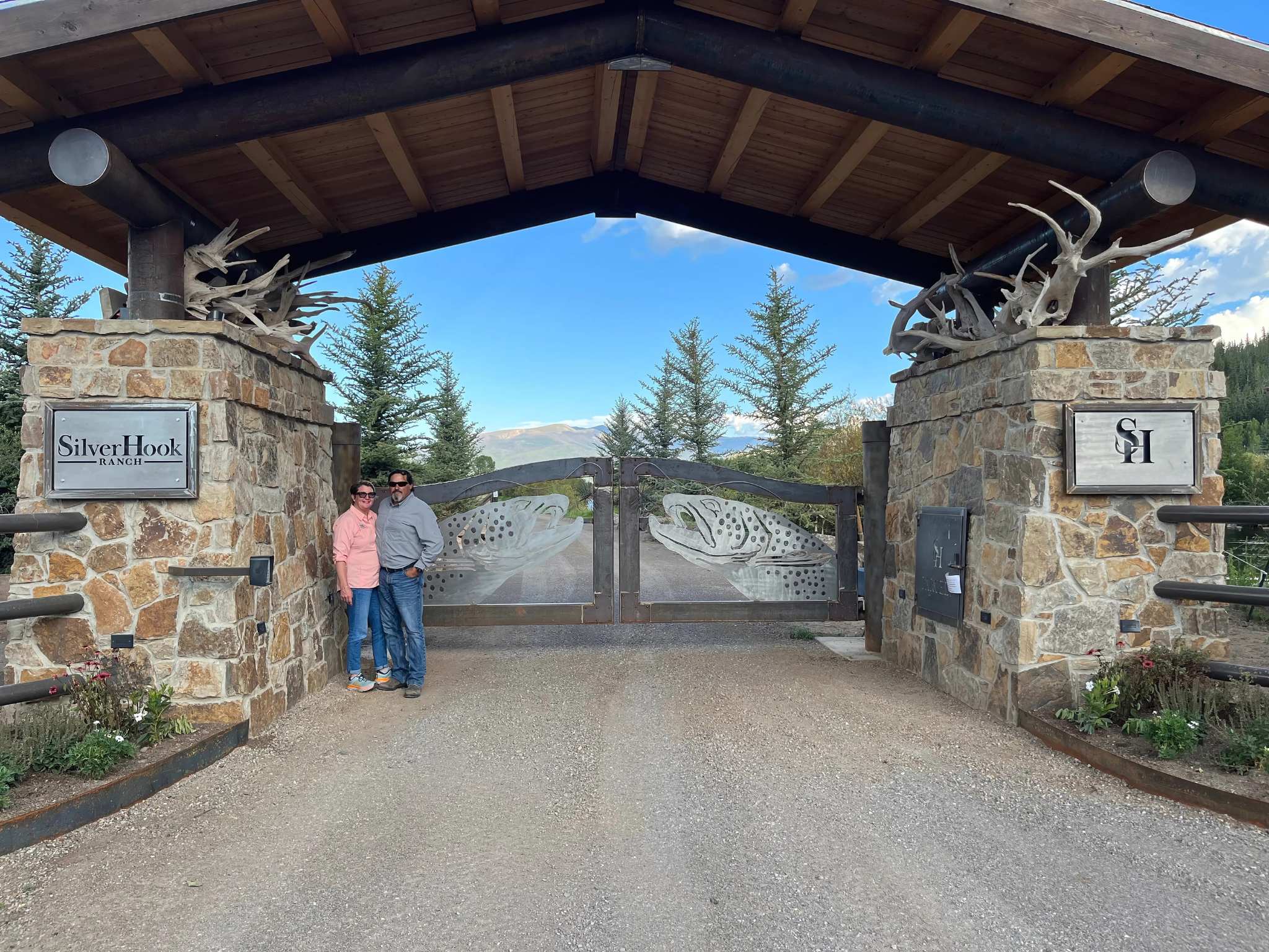 Rick and Amanda at the Silver Hook Ranch gate
